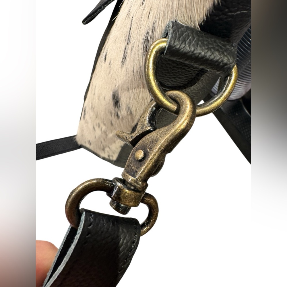 AMERICAN BISON Hair in black & cream and Leather Crossbody Shoulder Bag - Picture 7 of 14